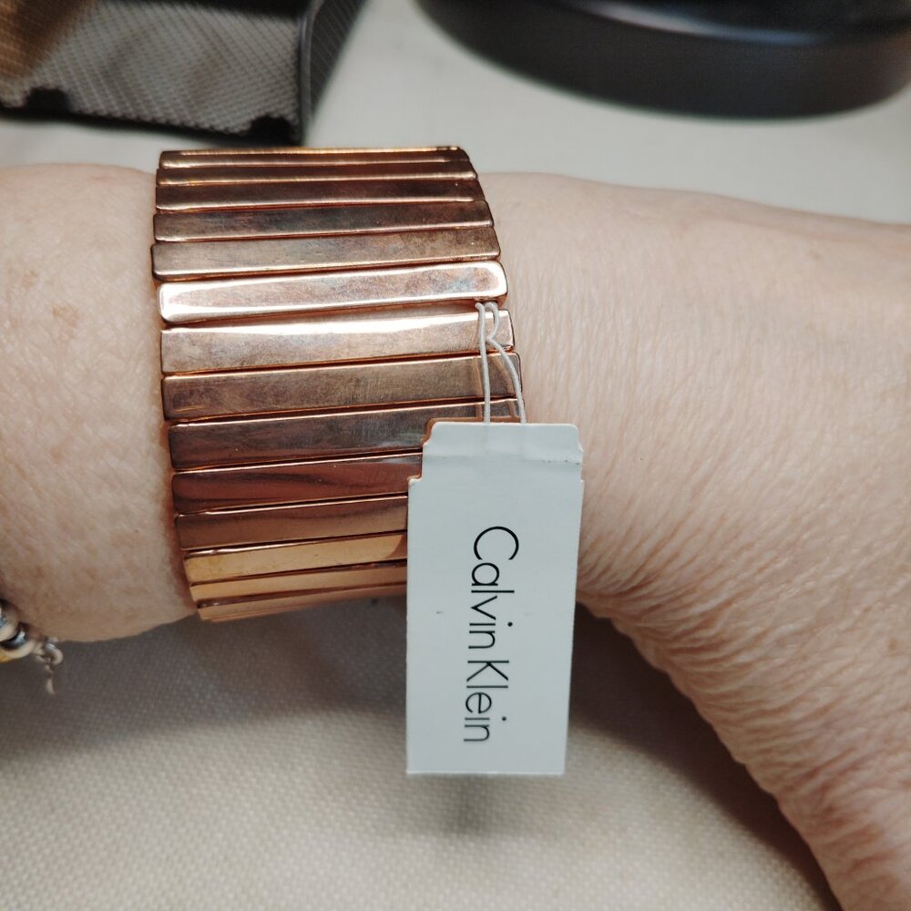 Calvin Klein Rose‑Gold Stretch Bracelet – 1.5" Wide – New With Tag